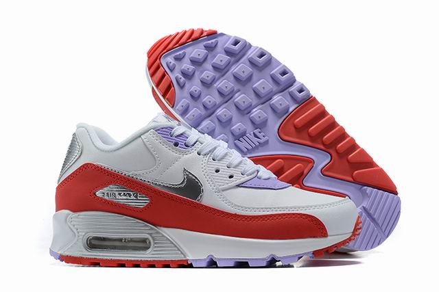 Nike Air Max 90 Women's Shoes White Red Silver-18